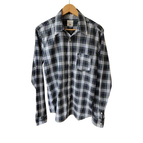 Adriano Goldschmied Mens Slim Fit Plaid Button-Up Shirt M 100% Cotton Blue/Green - Picture 1 of 6